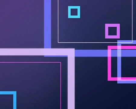 A layered composition of luminous squares and intersecting lines creates a .. Stock Illustration