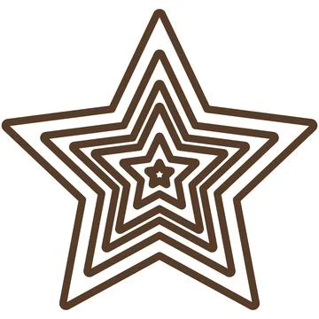 Layered concentric star flat icon with thick brown outline. Stock Illustration
