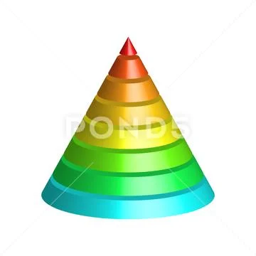 Layered cone. 3D conical pyramid of 8 multicolored rainbow spectrum layers Stock Illustration
