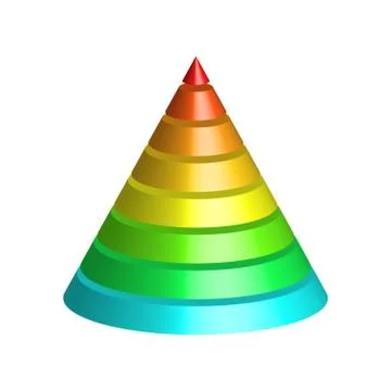 Layered cone. 3D conical pyramid of 8 multicolored rainbow spectrum layers Illustrazione stock