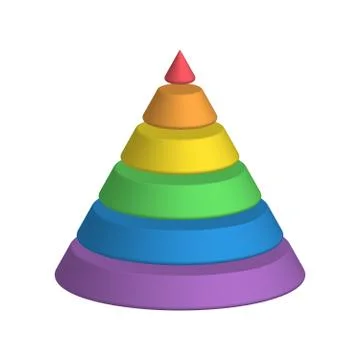 Layered cone. 3D conical pyramid of 6 multicolored rainbow spectrum layers 스톡 일러스트