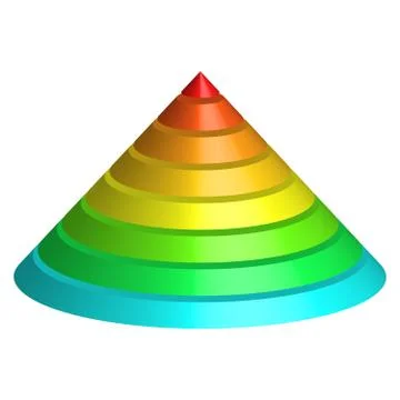 Layered cone. 3D conical pyramid of 8 multicolored rainbow spectrum layers Stock Illustration