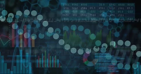 Layered dashboard receiving data animating bars pulsing grid dotted strand Stock Footage 328469611