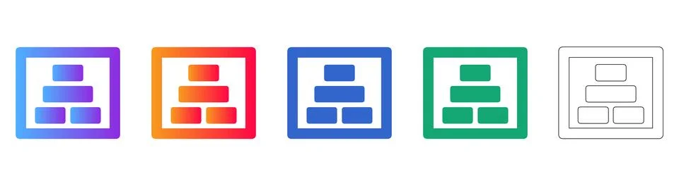 Layered Data and Hierarchical Structure Icons Stock Illustration