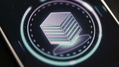 Layered Data Cube Inside Circular Technology Display Stock Footage 341865884