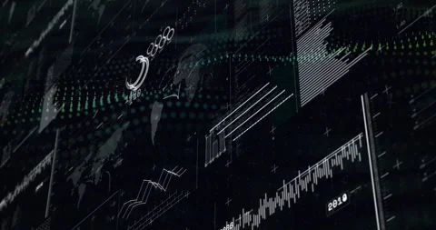 Layered data dashboard on ring emergence animating charts, filling histogram, Stock Footage 321550115