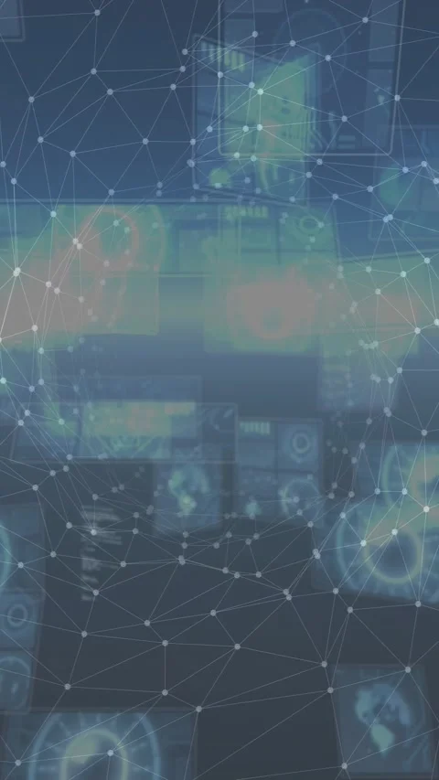 Layered digital interface and node network initializing in tech HUD, panels Video stock 330395045