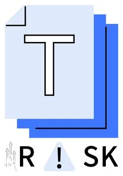 Layered documents with a large letter T above the word RISK featuring an excl Stock Illustration