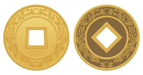 Layered editable vector illustration of ancient Chinese copper coins with ... Stock Photos