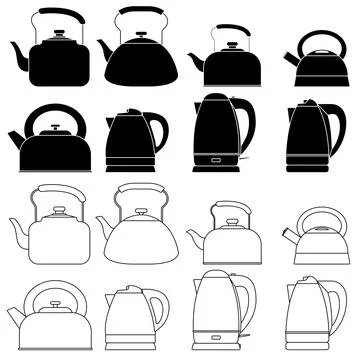 Layered editable vector illustration collection of Kettles. Stock Illustration