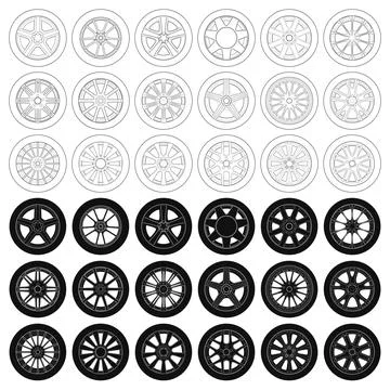 Layered editable vector illustration of collection outline of different aut.. Stock Illustration