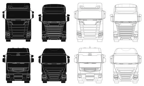 Layered editable vector illustration collection the front outline of trucks. Stock Illustration