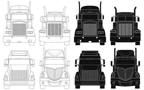 Layered editable vector illustration collection the front outline of trucks. Stock Illustration