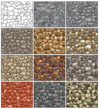 Layered editable vector illustration of different stone wall patterns. Stock Illustration