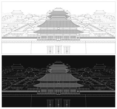 Layered editable vector illustration outline of the Forbidden City in Beiji.. Stock Illustration