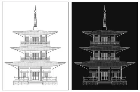 Layered editable vector illustration outline of Japanese traditional pagoda. Stock Illustration