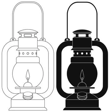 Layered editable vector illustration outline of old style kerosene lamp. Stock Illustration