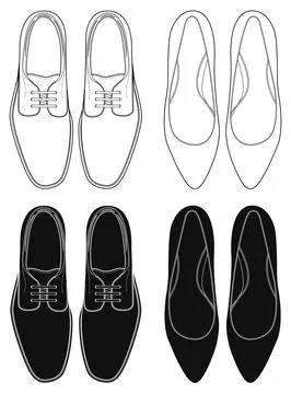 Layered editable vector illustration outlines of men's and women's dress shoe Stock Illustration