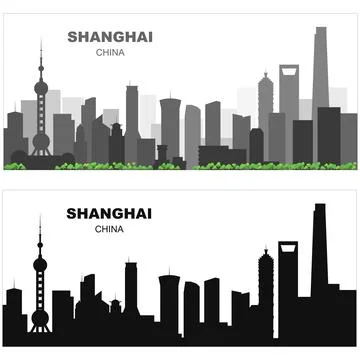 Layered editable vector illustration sihouette of Shanghai,China, each buil.. Stock Illustration