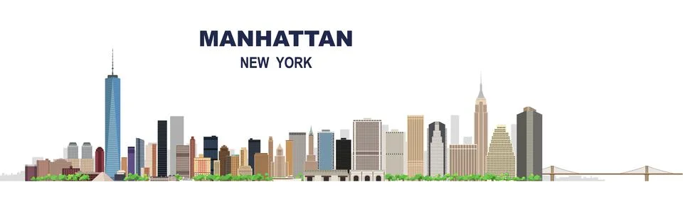 Layered editable vector illustration skyline of Manhattan, New York City, U.. Stock Illustration