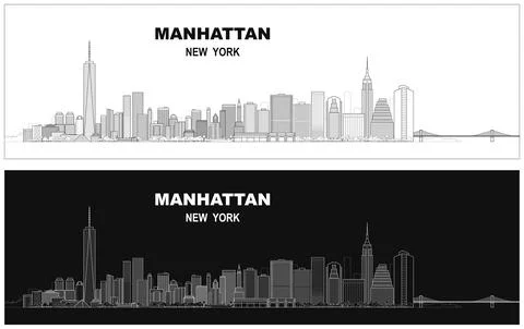 Layered editable vector illustration skyline of Manhattan, New York City, U.. Stock Illustration