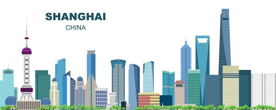 Layered editable vector illustration skyline of Shanghai,China, each buildi.. Stock Illustration