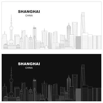 Layered editable vector illustration skyline of Shanghai,China, each buildi.. Stock Illustration