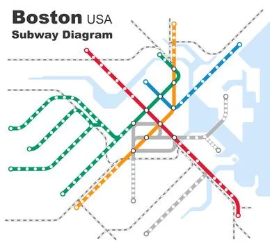 Layered editable vector illustration of the subway diagram of Boston,USA. Stock Illustration