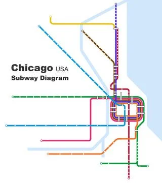 Layered editable vector illustration of the subway diagram of Chicago,USA. Stock Illustration