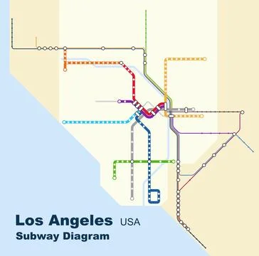 Layered editable vector illustration of the subway diagram of Los Angeles,USA Stock Illustration