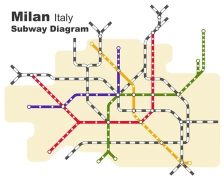 Layered editable vector illustration of the subway diagram of Milan,Italy. Stock Illustration