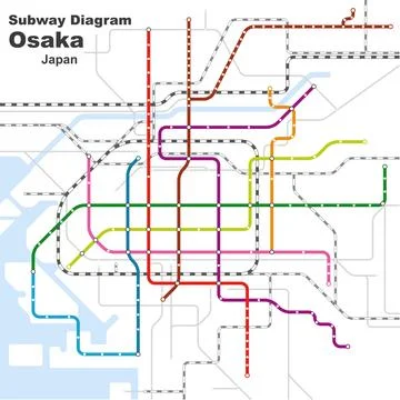 Layered editable vector illustration of the subway diagram of Osaka,Japan. Stock Illustration