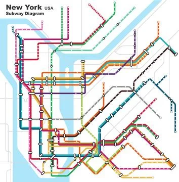 Layered editable vector illustration of the subway diagram of New York City.. Stock Illustration
