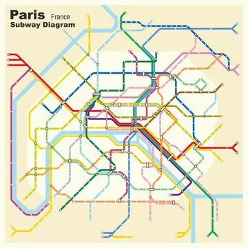 Layered editable vector illustration of the subway diagram of Paris,France. Stock Illustration
