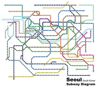 Layered editable vector illustration of the subway diagram of Seoul,South K.. Stock Illustration