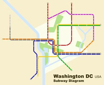 Layered editable vector illustration of the subway diagram of Washington,DC.. Stock Illustration