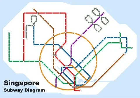 Layered editable vector illustration of the subway diagram of Singapore. Stock Illustration