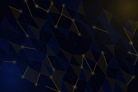 A layered field of translucent triangular facets and bright gold connection.. Stock Illustration