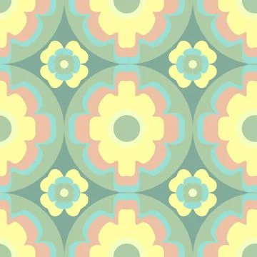 Layered Flowers Geometric Pattern In yellow, pink and green Stock Illustration