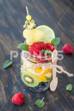 Layered fruit salad Stock Photos