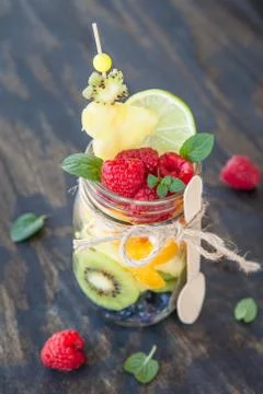 Layered fruit salad Stock Photos