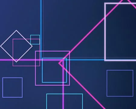 Layered glowing outlines form overlapping squares, rectangles, and diamonds.. Stockillustratie