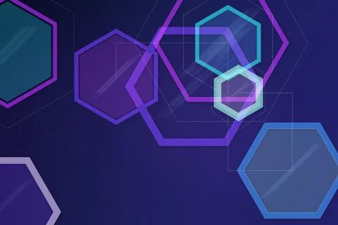 Layered hexagonal outlines, translucent panels, and fine diagonal lines cre.. Stock Illustration