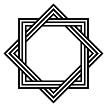 Layered lines, octagonal star pattern with interlocking lines and bold octagon 库存插图