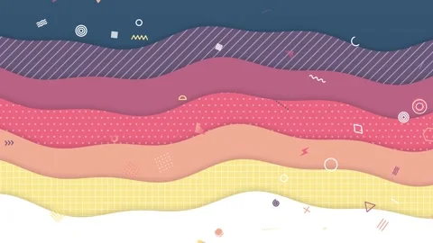Layered liquid wave bands with stripes and dots flowing in retro colors Vídeos de archivo 348278928