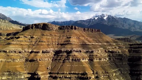 Layered mountain landscape with snow capped peaks and clouds. Stock-Footage 341068544