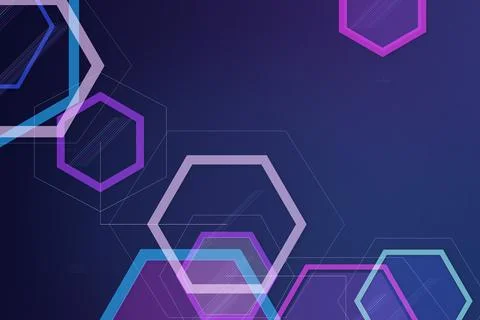 Layered neon hexagonal outlines and fine angular lines create a futuristic .. Stock Illustration