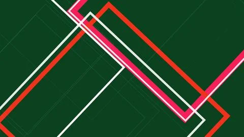Layered neon pathways form a dynamic angular composition on a deep green fi.. Stock Illustration