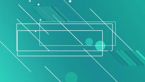 Layered neon rectangles and thin diagonal lines move across a teal-green gr.. Stock Illustration