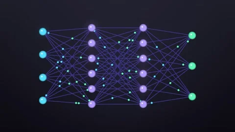 Layered node diagram with glowing signals travelling between neurons seamless Stock-Footage 348702551